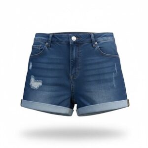 Project Rebel Womens Distressed Denim Shorts Dark Wash Cuffed High Rise Size 9